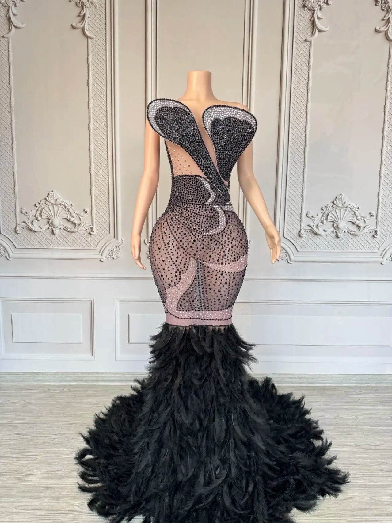 Luxury Women Feather Evening Dress Sparkly Sexy Prom Couture Rhinestone Birthday Party Ball Celebrate Photo Shoot Wear Mifeng