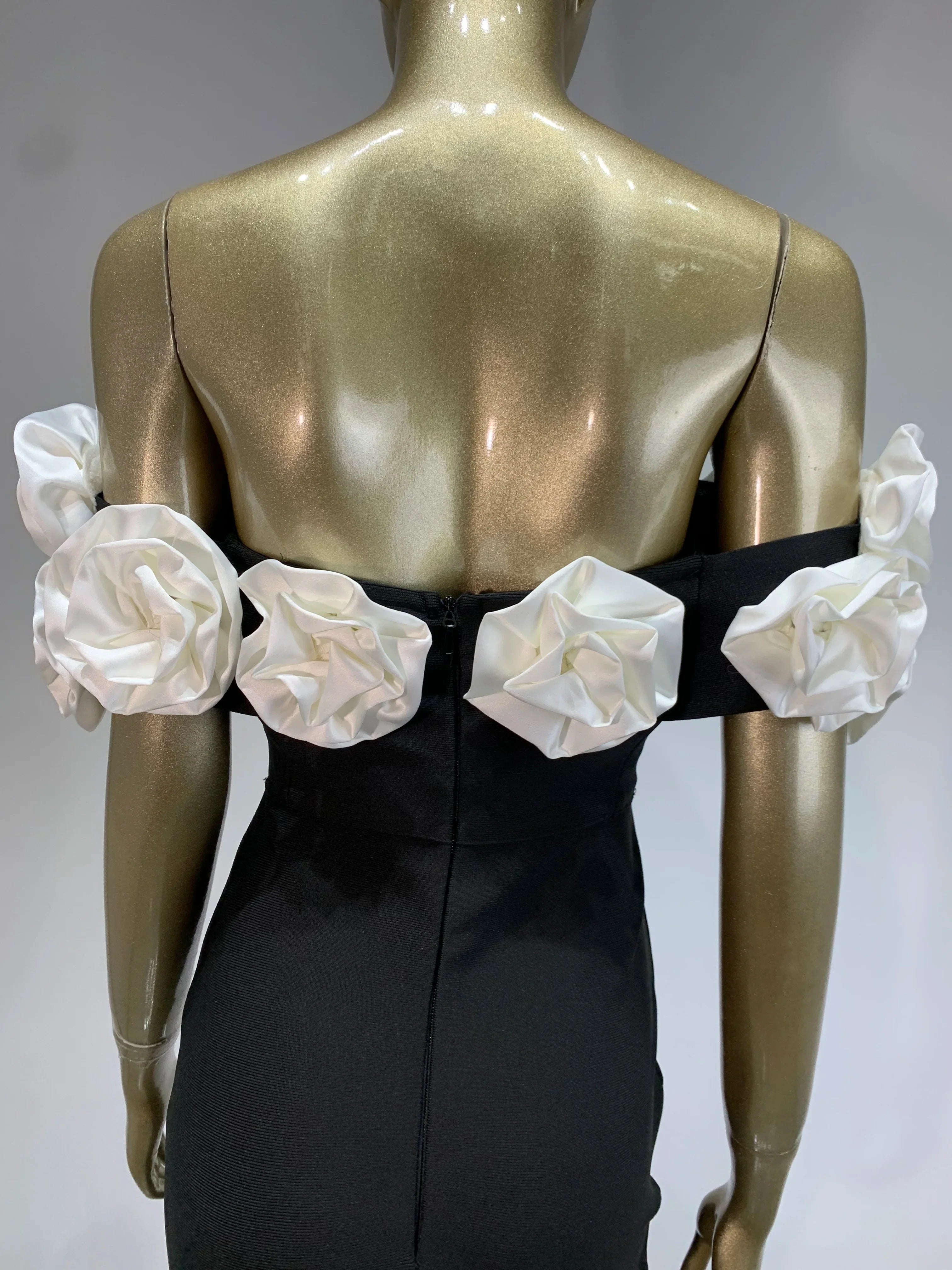 Women Celebrity Summer Sexy Off Shoulder Black Flower Maxi Long Bodycon Bandage Dress Elegant Evening Club Party Outfit