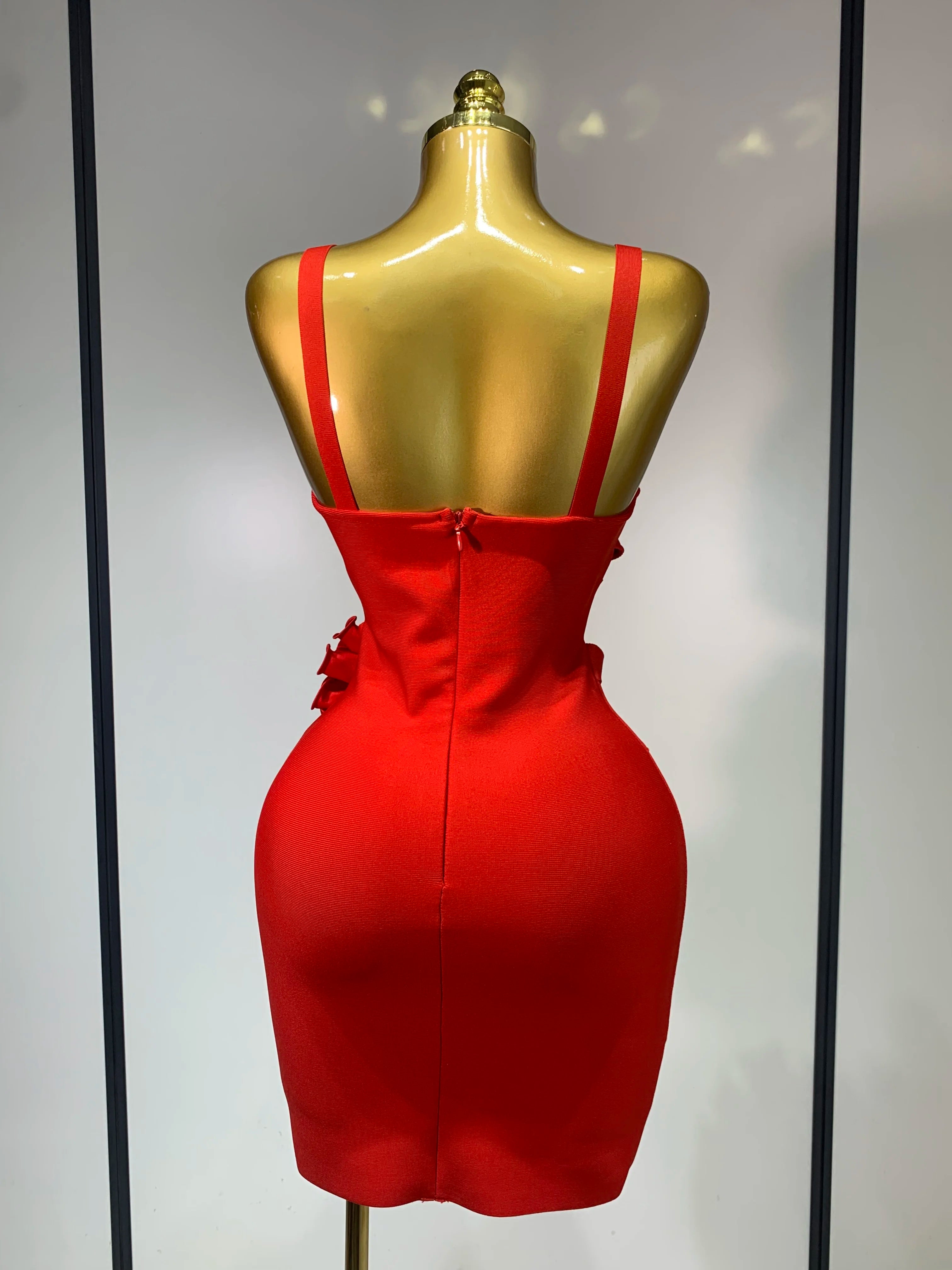 Women Sexy Cut Out Bodycon Flower Mini Dress Women Red Backless Dress Nightclub Celebrity Elegant Evening Party Birthday Dress