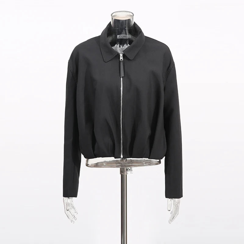 Fashion Casual Two Piece Sets for Women Lapel Long Sleeves Patchwork Zipper Top High Waist Wide Leg Pant Set Female