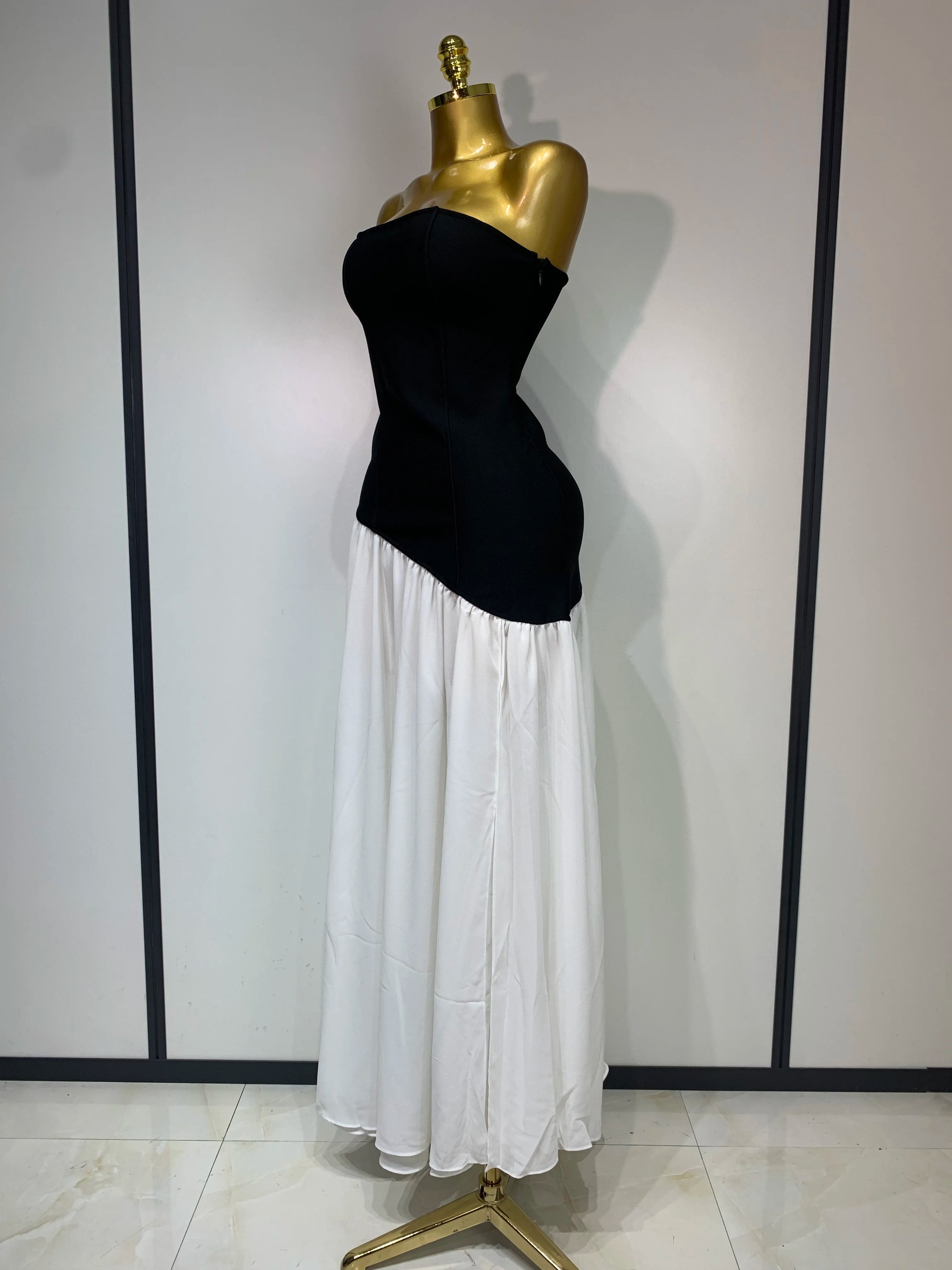 Sexy Strapless Backless Patchwork Maxi Long Bodycon Bandage Dress 2025 Celebrity Elegant Evening Party Luxury Birthday Dress