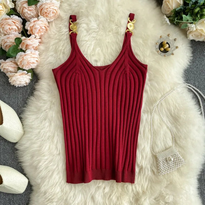 V-neck Halter Sexy Camisole Top 2022 Summer Women Sexy off-Shoulder Solid Color Sleeveless Camis Women's Clothing Tanks Tops Burgundy One Size