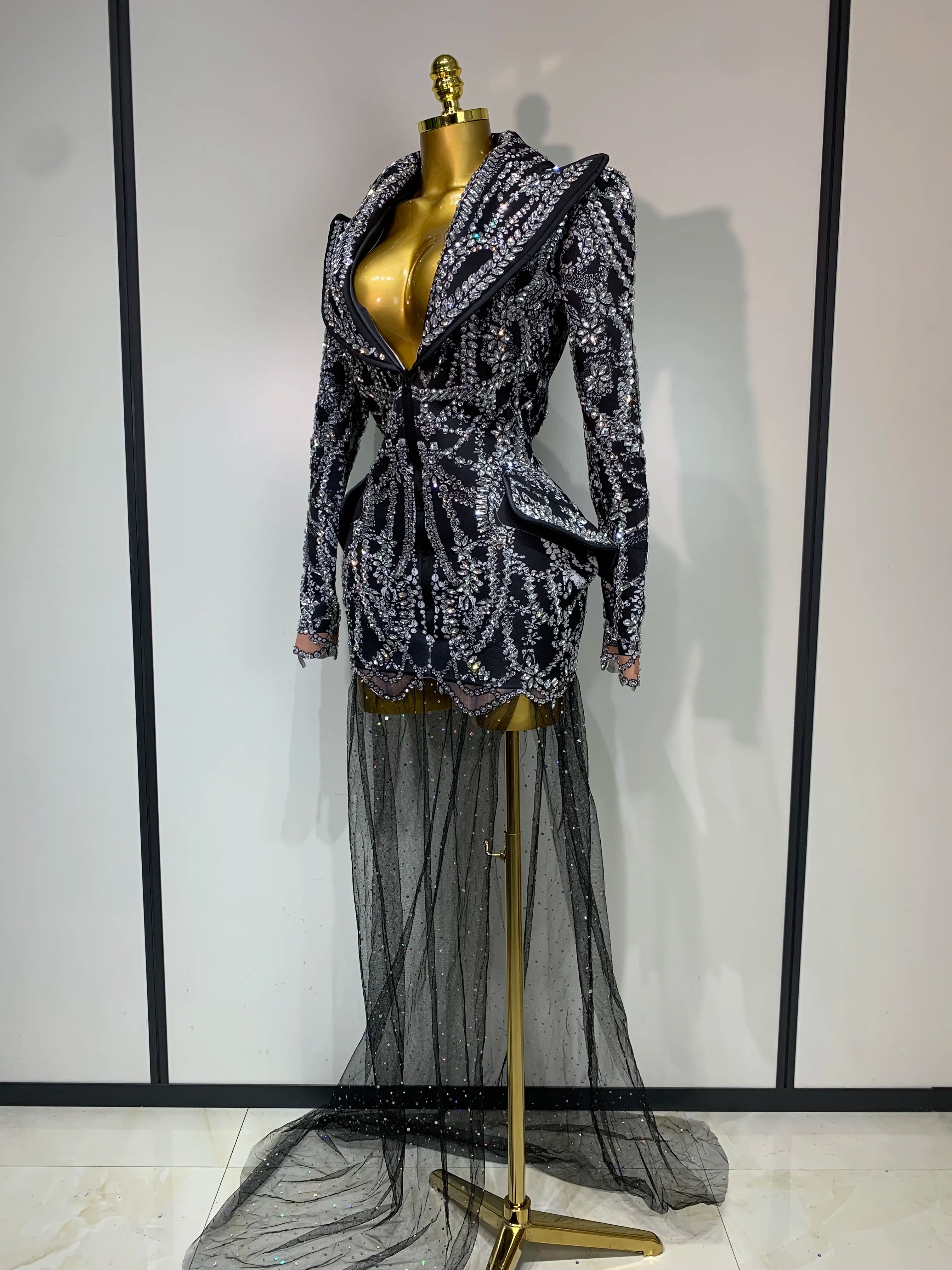 Luxury Nightclub Evening Birthday Dresses Stage Perform Outfit Sparkly Rhinestone Women's Elegant Party Sexy Dress