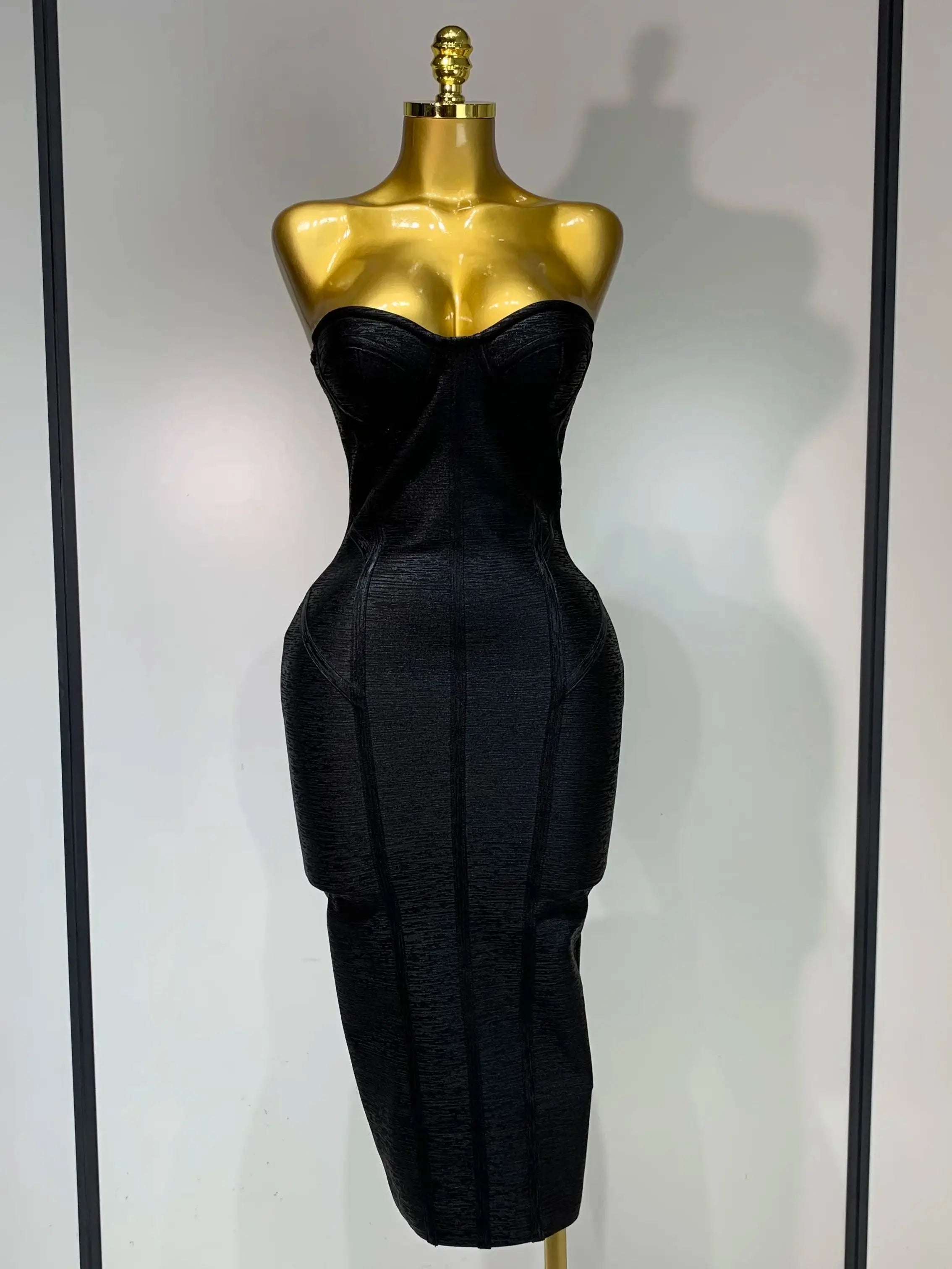 Women Sexy Gold Strapless Bodycon Bandage Dress 2025 Fashion Celebrate Evening Party Luxury Birthday Wedding Guest Dress black