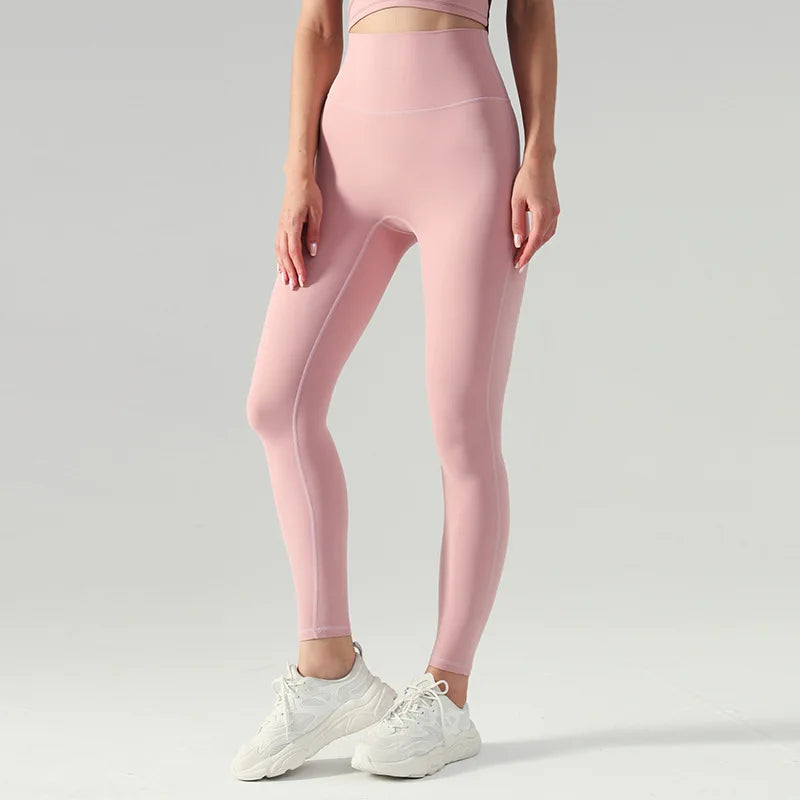 Emily Sportswear Naked High Waist Tight Yoga Pants Double-sided Brushed Peach Buttocks Lifting Running Sports Fitness Leggings Pink
