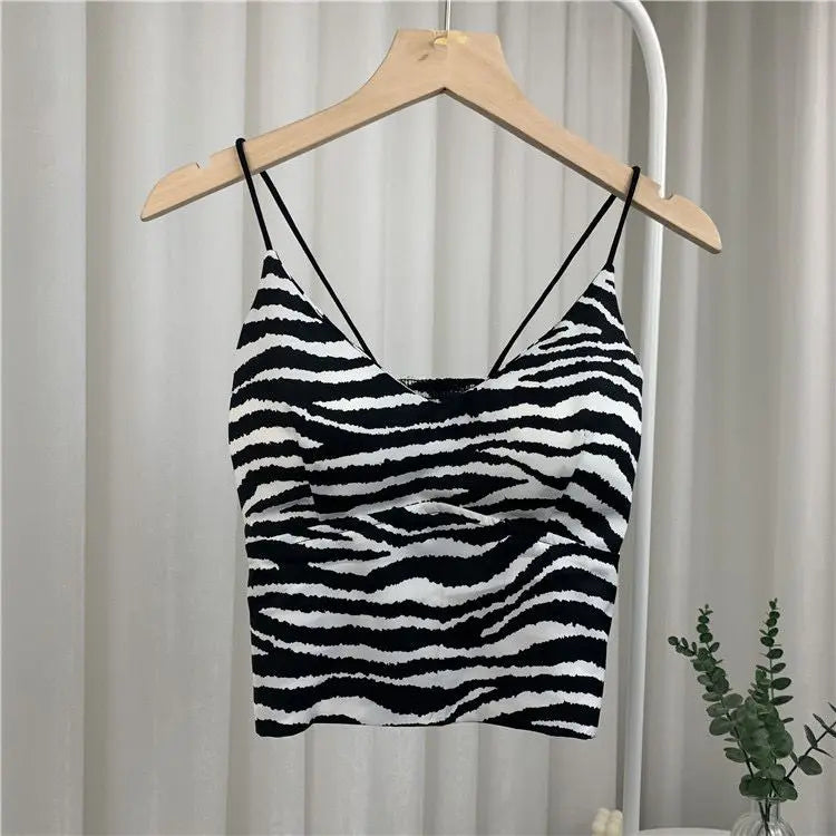 Designer Y2k Tops Camisole for Women Korean Fashion Leopard Crop Top Corset Sexy Tank Top Coquette Summer Ice Silk Padded Zebra