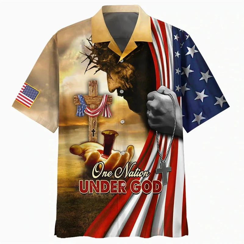 Men's USA National Eagle Flag Shirts Fashion 3d Print Tee Shirt Jesus Pattern Short-sleeved Oversized Casual Female Blouse 4XL CS2024TXX5898