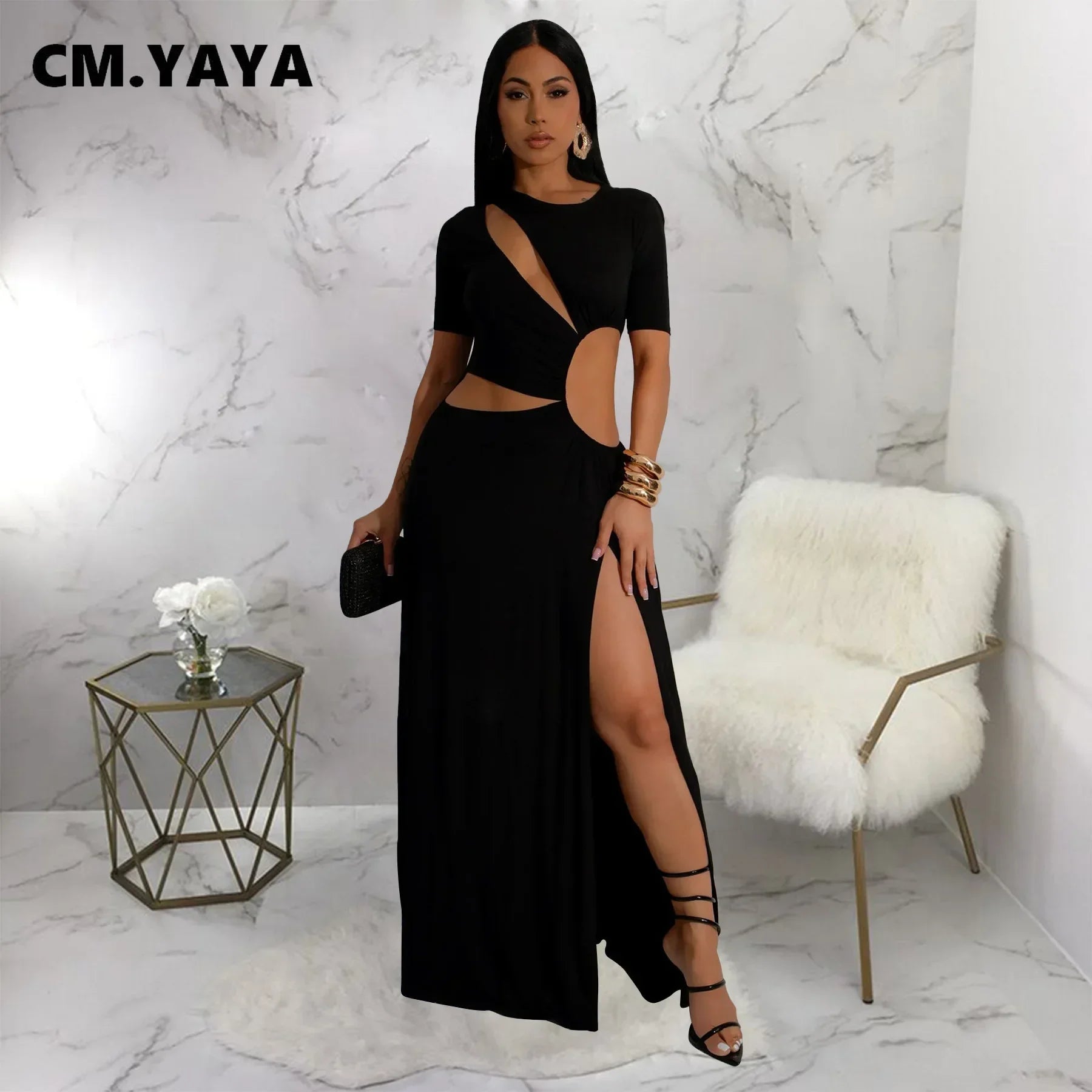 Women O-neck High Split Ruched Bodycon Midi Maxi Dress 2024 Fall Street Evening Party Club Vestidos Sexy Long Dresses