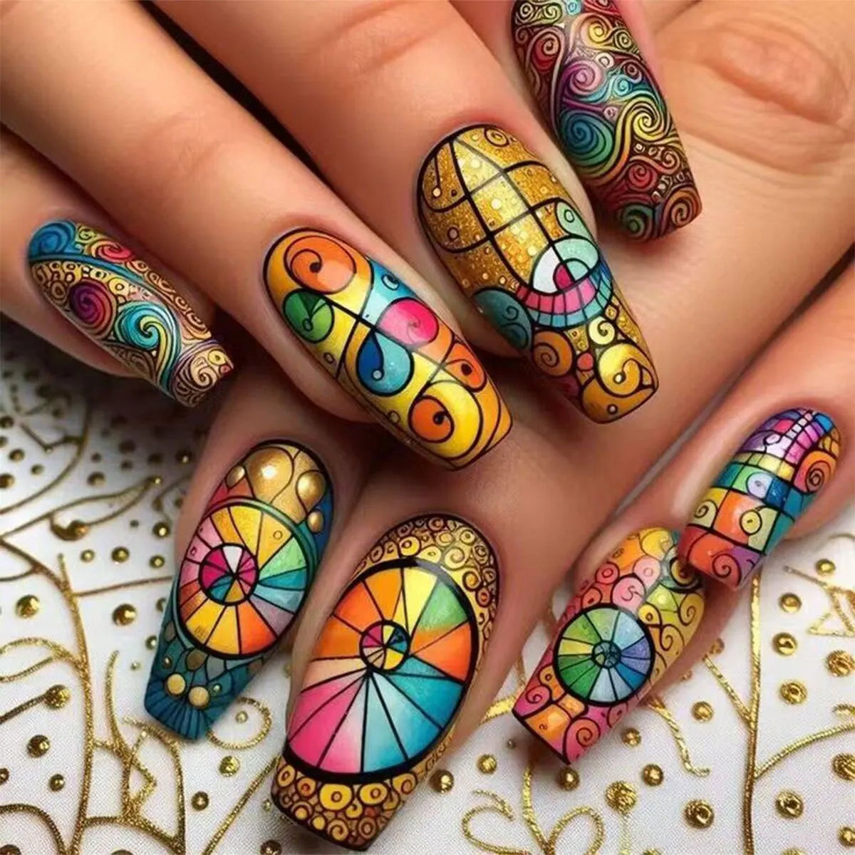 24pcs/set short Medium Long fake nails for women almond square ballet tips cute animals starry eyes Y2K press on false nails 1872