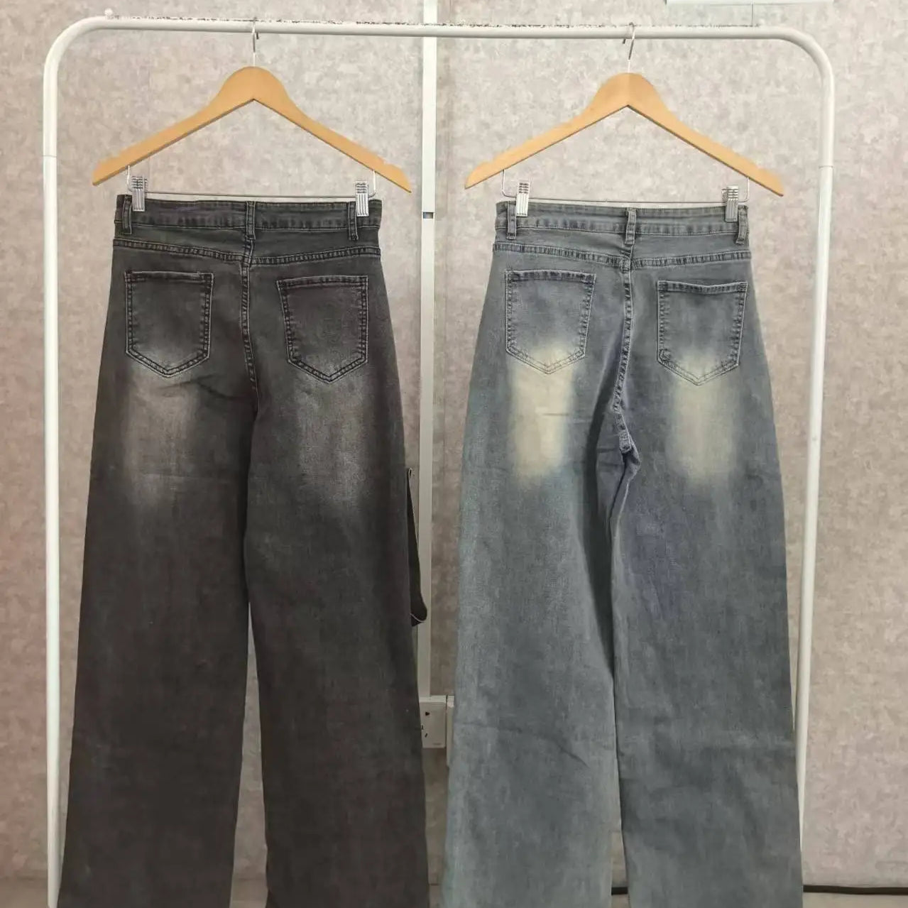 Women Streetwear Button Cutout Cargo Straight Denim Wide Leg Jeans Pants 2024 INS Elastic Fashion Party Cargo Trousers