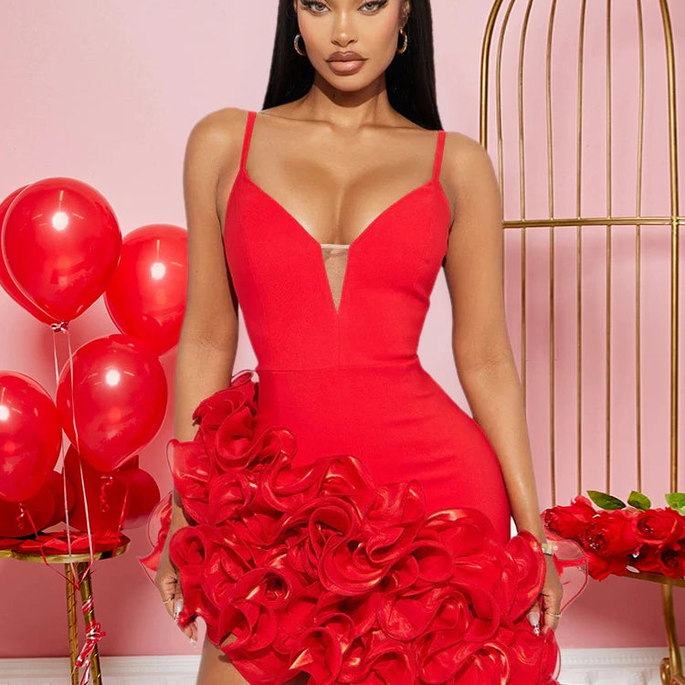 Women V-neck Strap Mult Ruffles Sleeveless Bodycon Mini Dress Sexy Evening Night Party Club irregular Vestidos Dresses