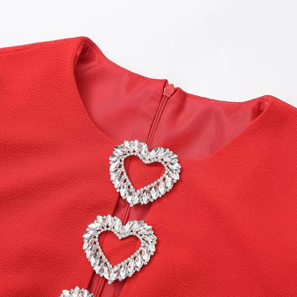 Zach Ailsa 2024 Spring New Women's Fashion and Elegant Love Metal Decoration Bubble Sleeves Mini Dress