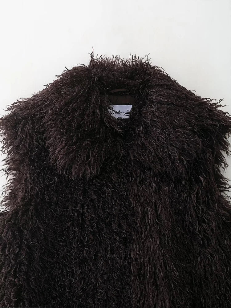 TFMLN New Fur Vest For Women Solid Color Sleeveless Waistcoat Jacket Long Faux Fur Winter Thick Fur Fashion Lady Vest Coat