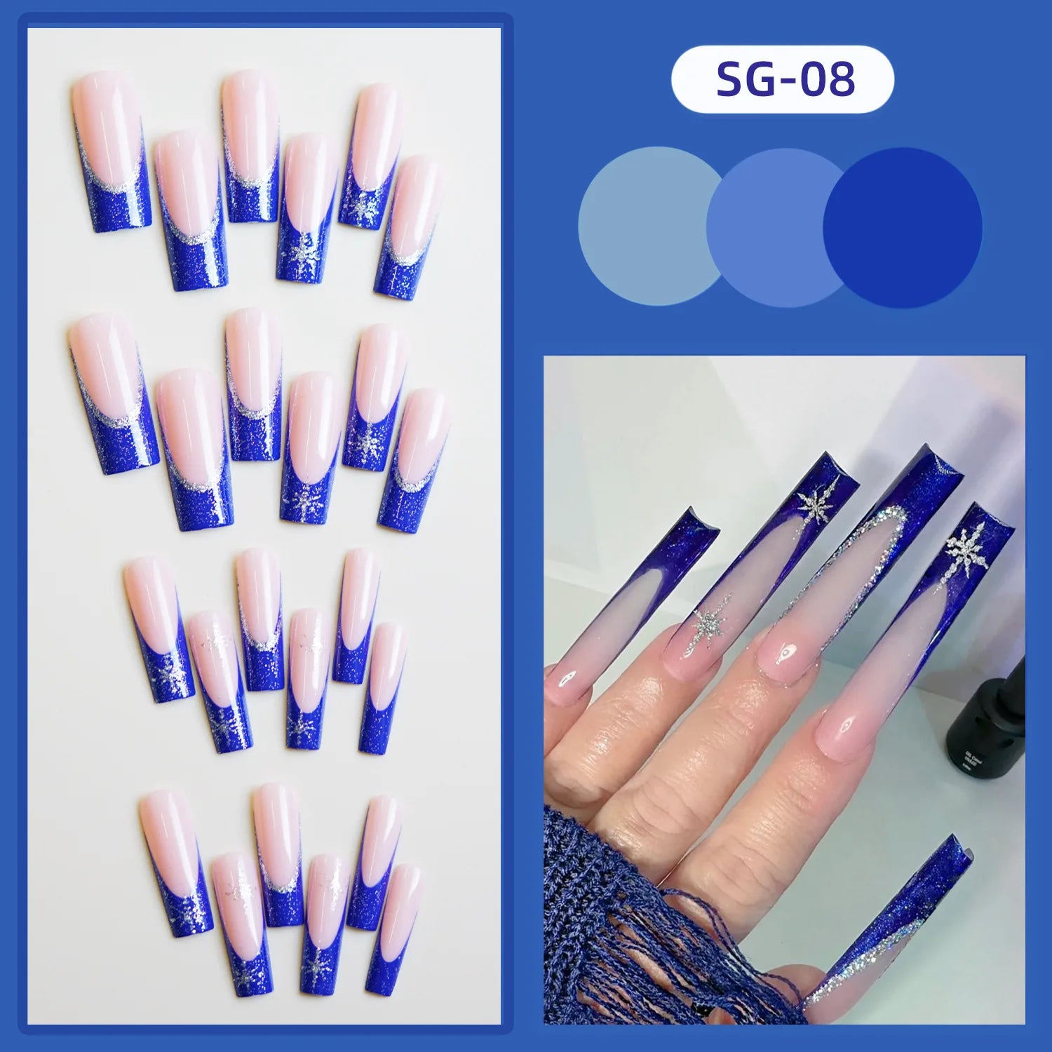24pcs Pink Santa Claus False Nails Merry Christmas Snowflake Press on Nails Wearable European Long French Ballet Fake Nail Tips 5
