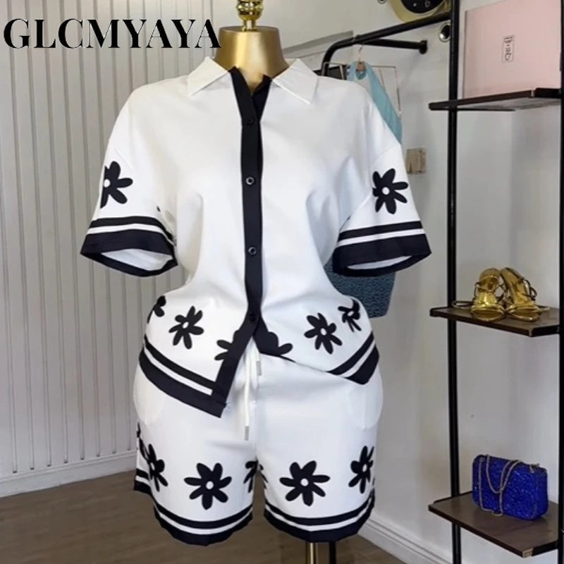 GLCMYAYA floral printed Side Women's Set Half Sleeve Shirt Tops and Shorts 2025 Holiday Vacation Street Two 2 Piece Set Outfits