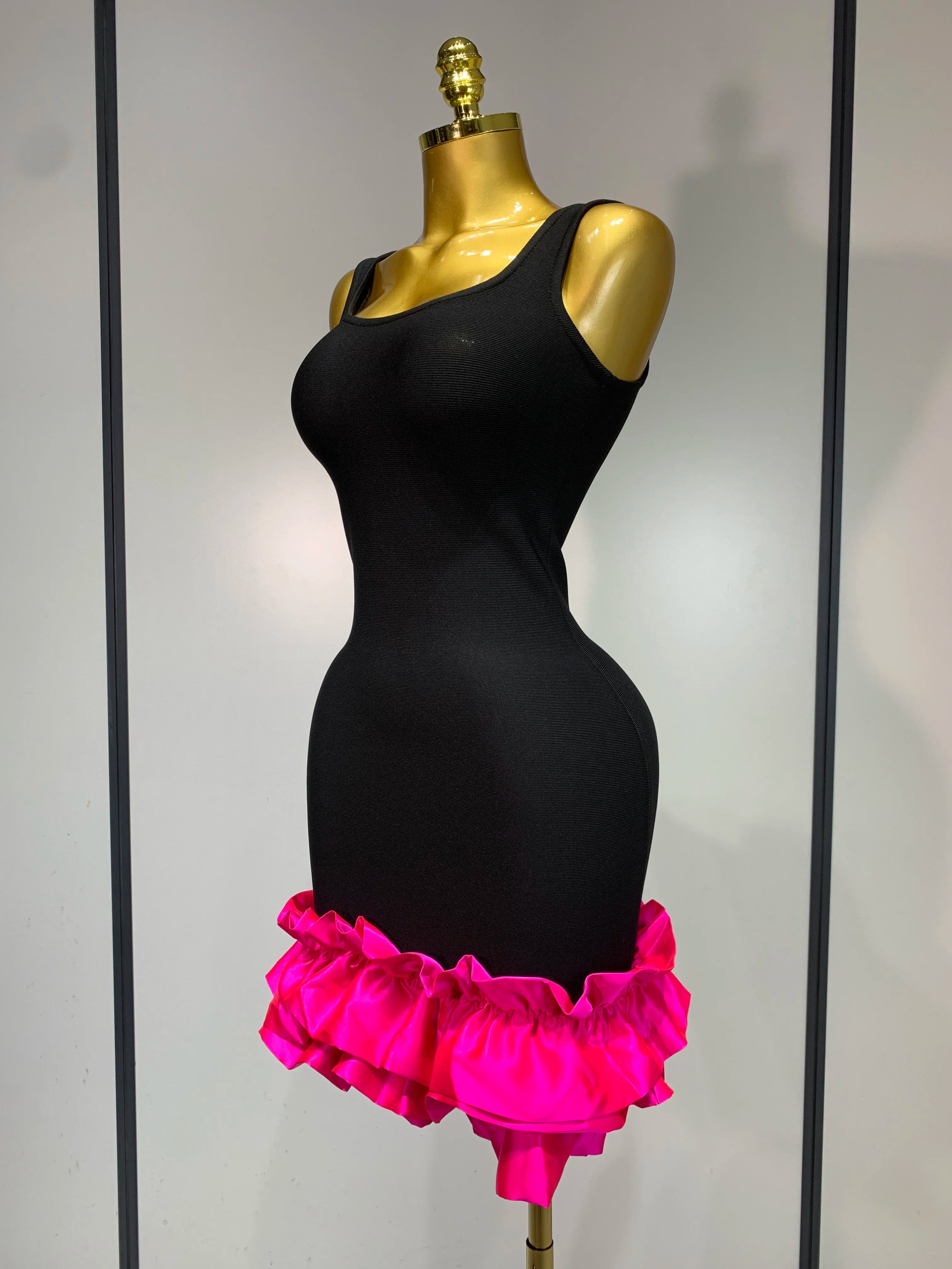 Women Formal Party Spaghetti Strap Bodycon Black Ruffle Sleeveless Bandage Dress Elegant Prom Gown Club Evening Party Dresses