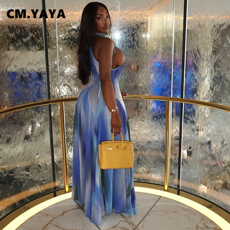 Women Gradient Print O-Neck Sleeveless Bodycon Long Dress 2025 Summer Holiday Birthday Evening Beach Sexy Party Dresses