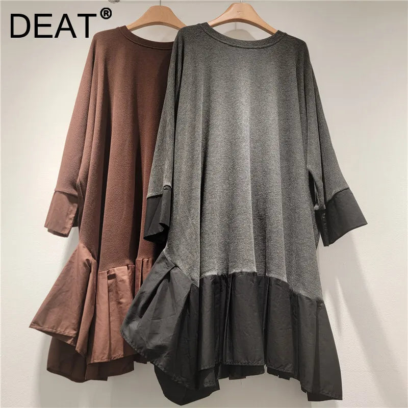 Autumn New Fashion Patchwork Contrast Color Dresses For Women Loose Elegant Mid-Length Dress Female Trendy 11A07718