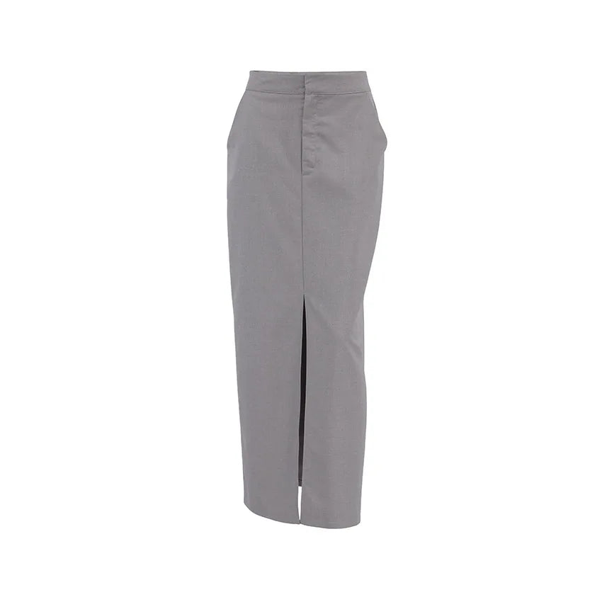 Women's Suit Notched Collar Long Sleeve Crop Blazer High Waist Split Ankle-length Skirts Set Female Autumn