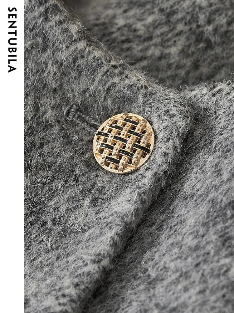 Winter Wool Blend Coats for Women Round Neck Long Sleeve Double-faced Woolen Cropped Jacket Elegant Outerwear