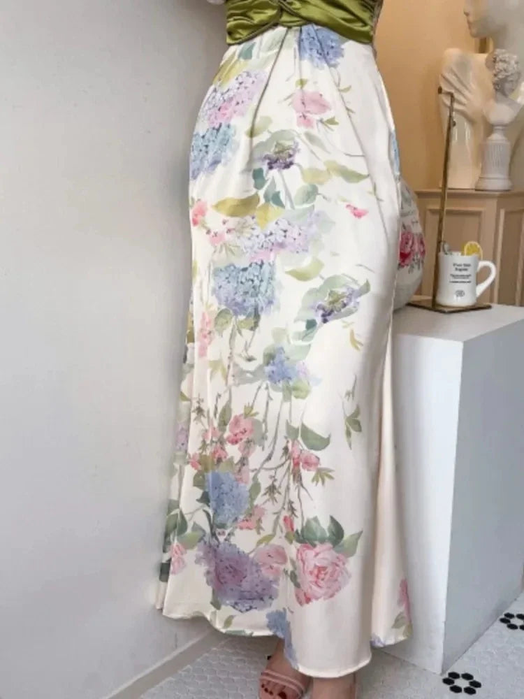 Women Elegant Floral Midi Dress Spring Vintage Japan Style Chic Bodycon Birthday Party Vestidos Female Fashion One Pieces Robe