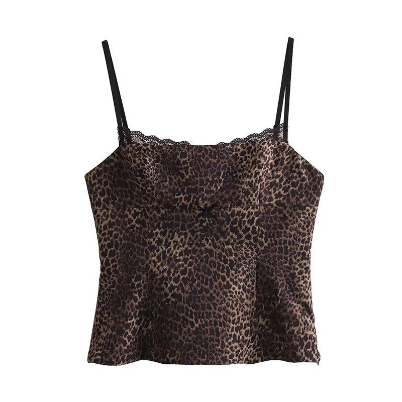 Elegant Rhinestones Bow Halter Vest Women Sleeveless Backless Hollow Out Lace Up Female Tops Summer Fashion Lady Sling Top 03 Leopard