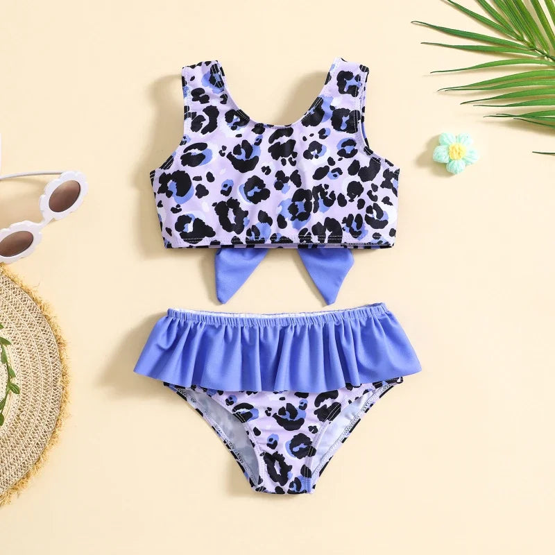 New Girls Swimsuit for Children Summer Beach Two-Piece Suits Kids Swim Clothing Backless Sleeveless Breathable Swimwear
