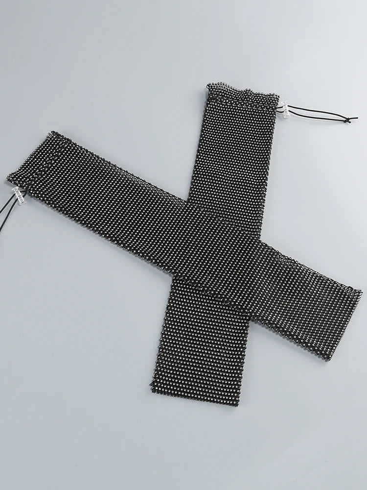 Black V Neck Long Sleeves Blazer With Rhinestones Embellished Cuff Crystals Patchwork Slim Jacket Single Breasted Coat