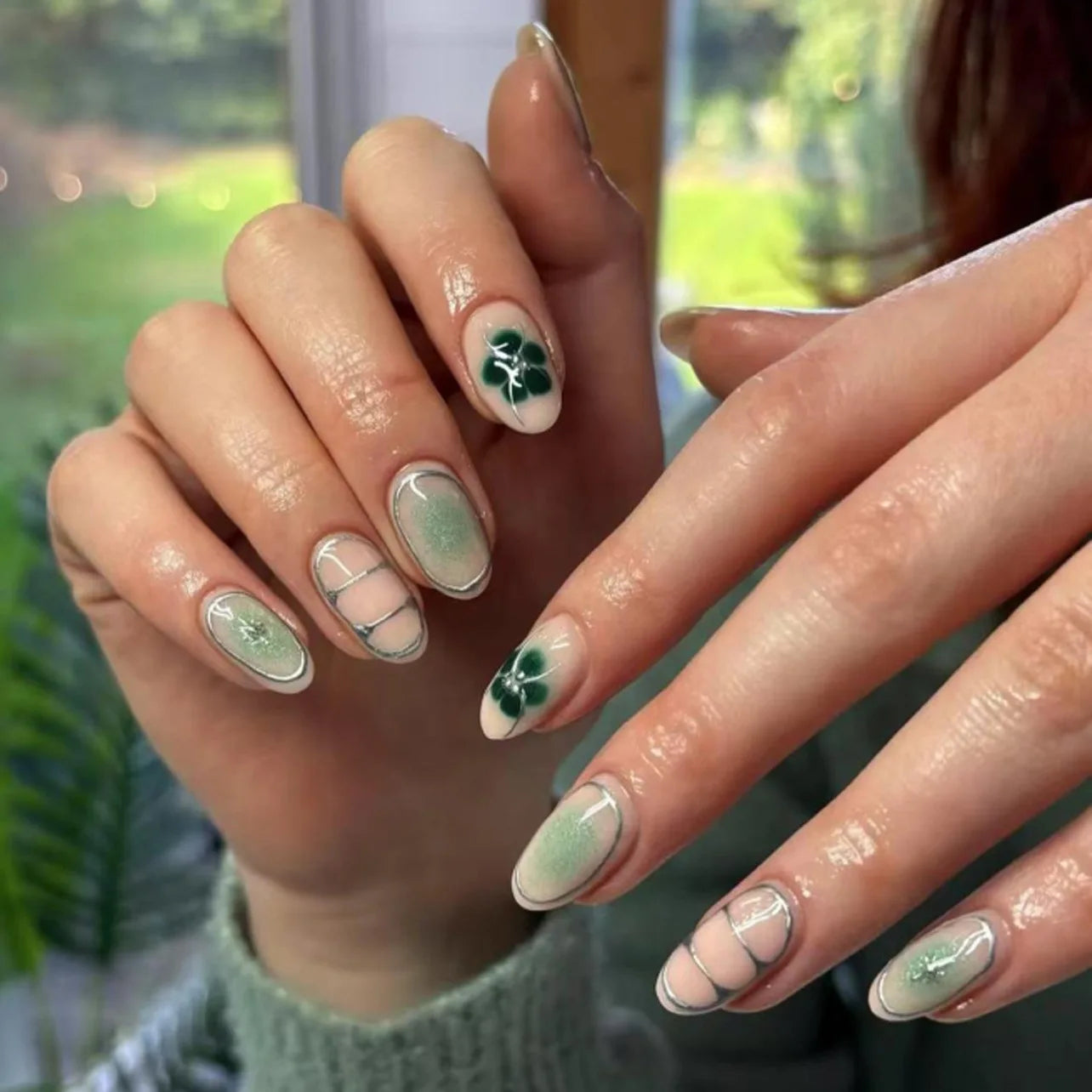 24pcs Leopard Print French Press on Nails Y2k Star Crocodile Pattern Fake Nail Tips Wearable Spice Girl Short Almond False Nails 6