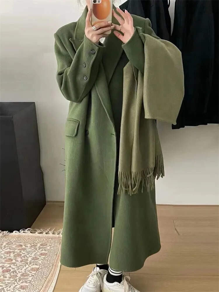 Winter Coats for Women 2024 Woolen Coat Long Single Breasted Womens Clothing Coats and Jackets Autumn Patchwork