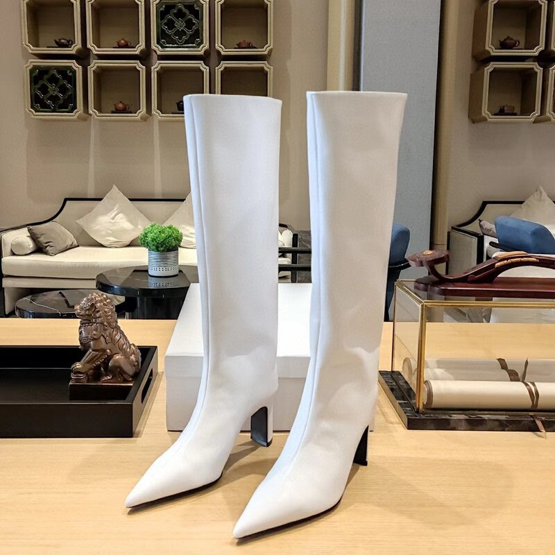 Women's New Pointed Thick Heel Sleeve Knee High Boots Fashion Fashion Show Gold Large Winter Boots