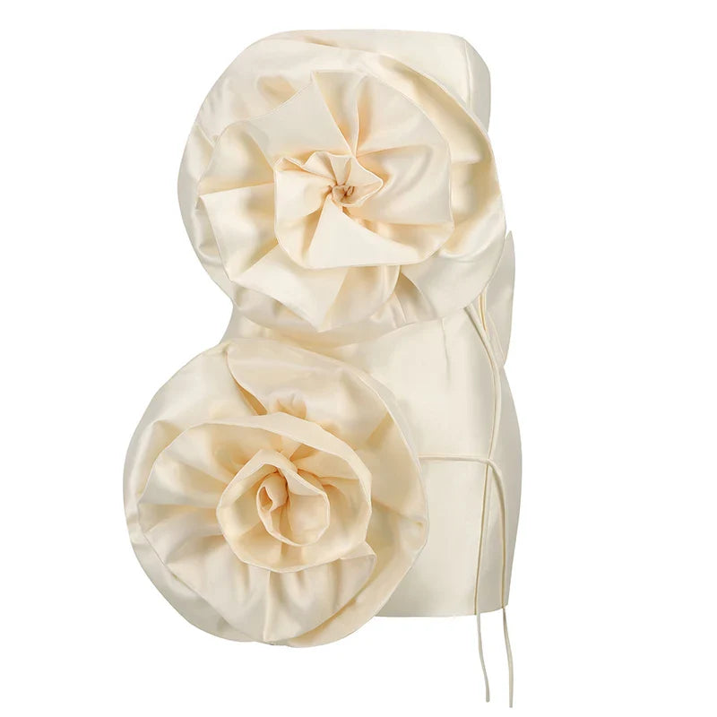 New sexy bra decoration flower dress, Women's temperament back tiedesign party ceremonial dress dress Beige