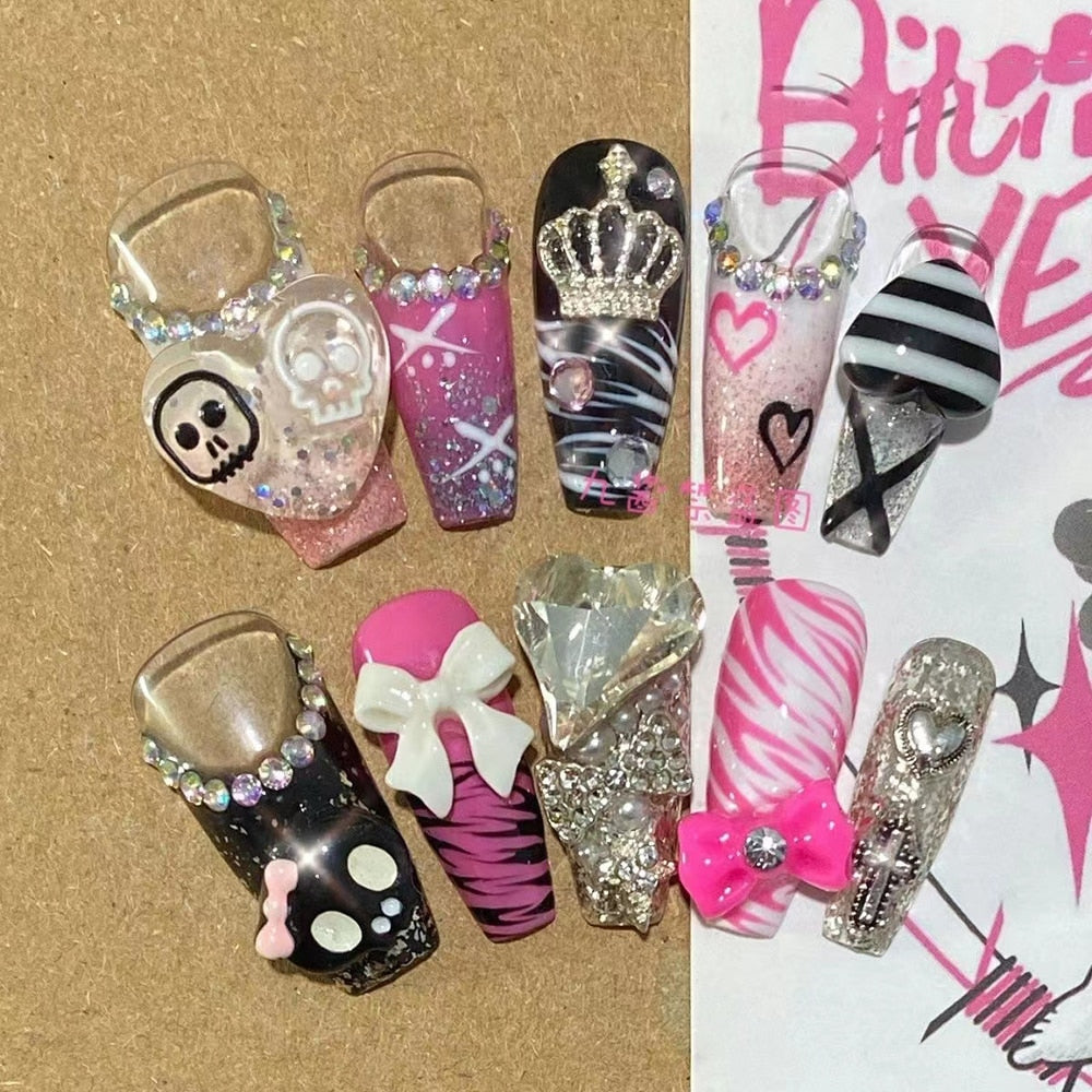Été plage voyage vacances Hello Kitty conque ongles fille bleu jeunesse travail manuel personnalisable faux ongles fille soeur cadeau