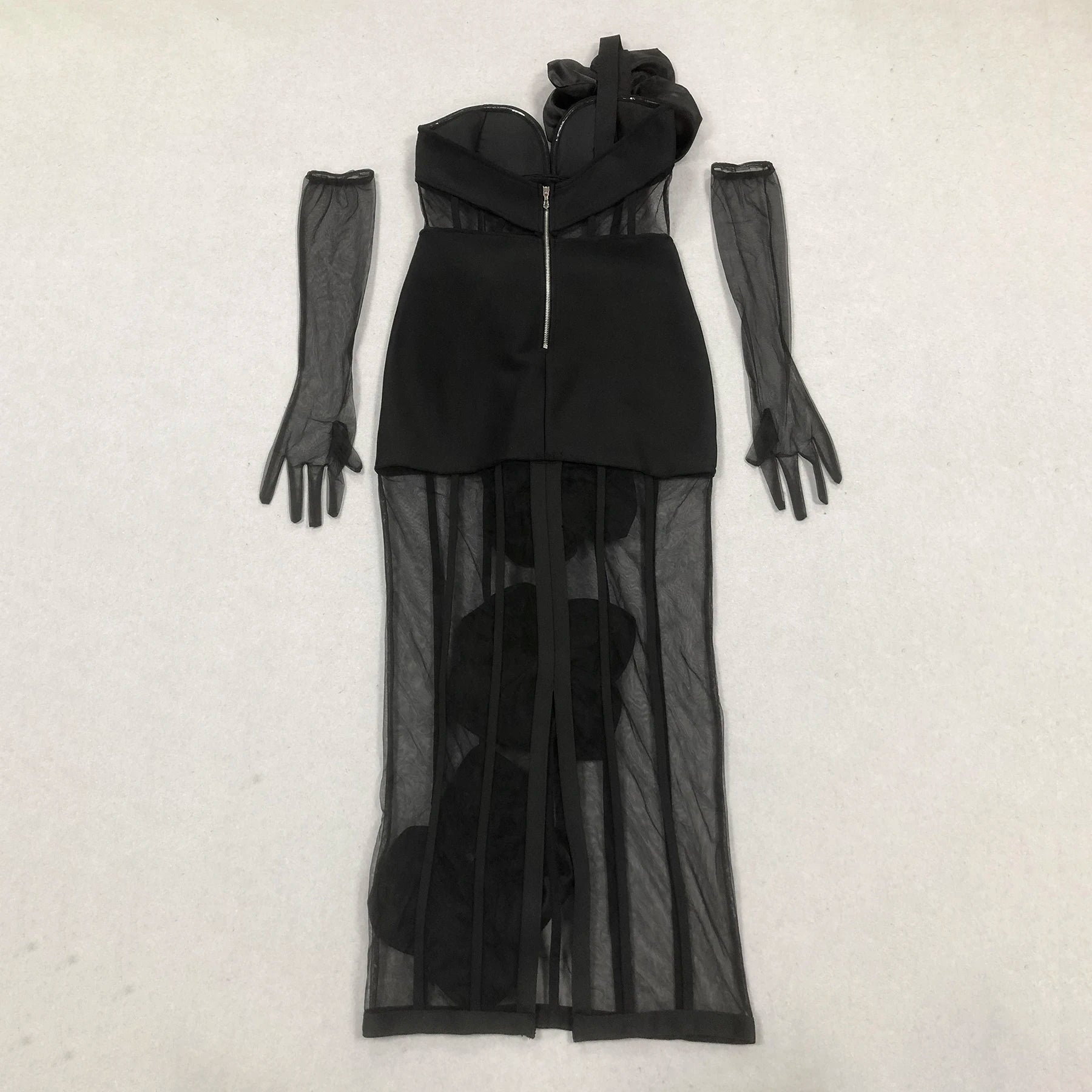 High Women Sexy One Shoulder Florals Mesh See Through Bodycon Long Bandage Dress Celebrate Nightclub Party Outfit