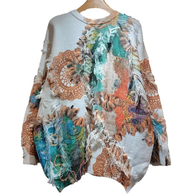 DEAT 20255 Autumn Winter New Fashion Elegant Casual Versatile Knitted Sweater For Women Loose Contrast Color Pullover 11A07721