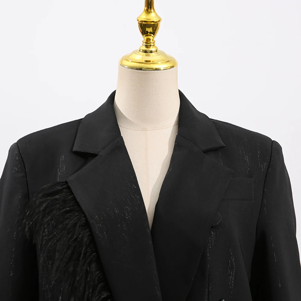 Solid Spliced Bead Luxurious Jackets for Women Lapel Long Sleeves Patchwork Single Breasted Jacket Female Clothing