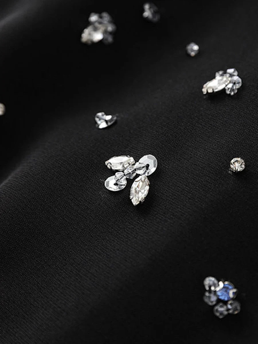 Solid Slimming Spliced Bead Luxurious Mini Dresses for Women Round Neck Sleeveless Temperament Dress Female Fashion