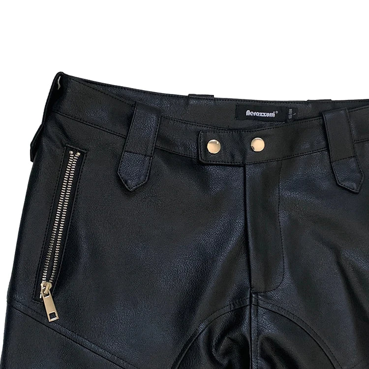 Lautaro Autumn Cool Black Fitted Faux Leather Moto & Biker Pencil Pants Men High Waist Luxury Mens Designer Clothes Fashion 2025