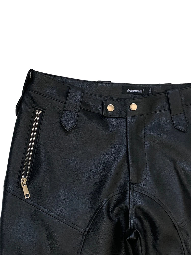 Lautaro Autumn Cool Black Fitted Faux Leather Moto & Biker Pencil Pants Men High Waist Luxury Mens Designer Clothes Fashion 2025