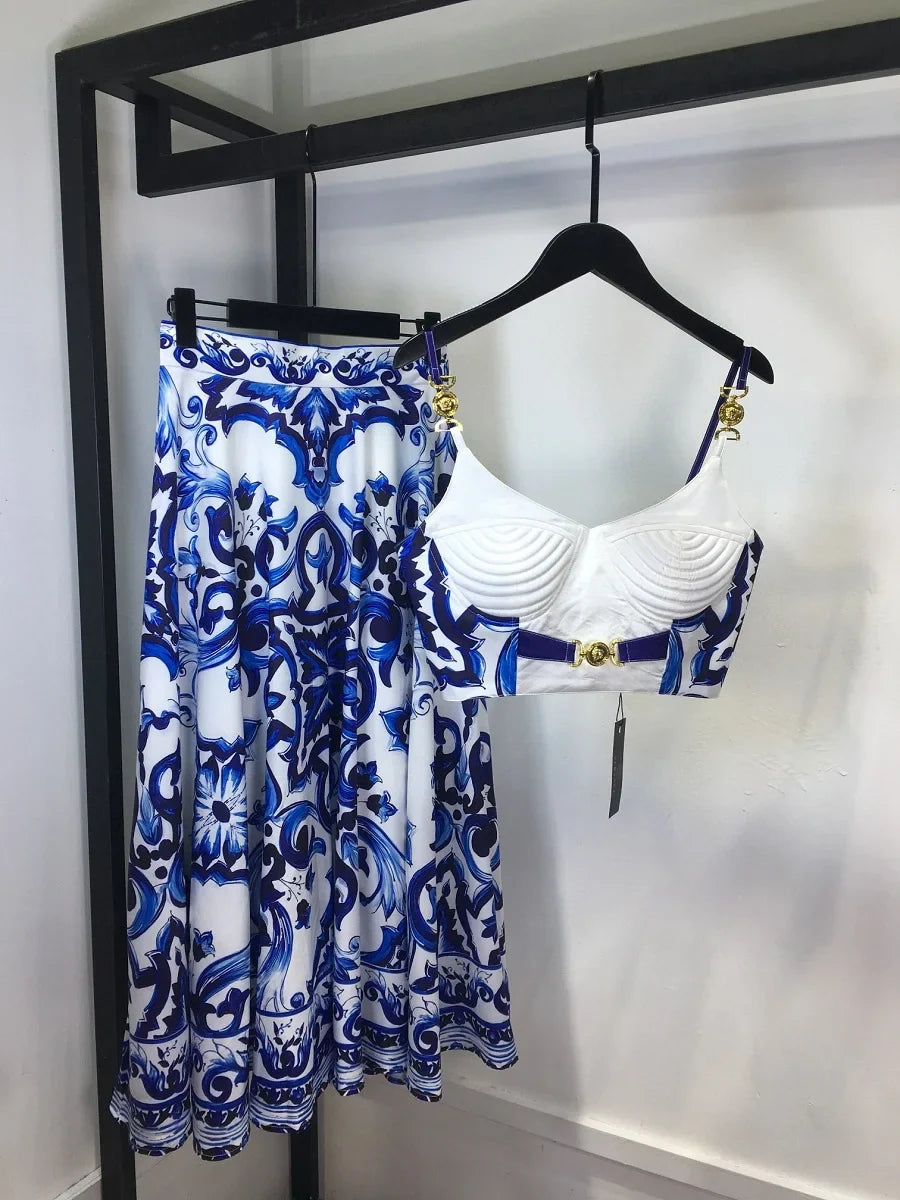 Ladies Fashion Shirt 3D Printing Corset Sexy Suspenders Womens Vest y2k Clothes New Plunge+Bustier 2 Pcs Set