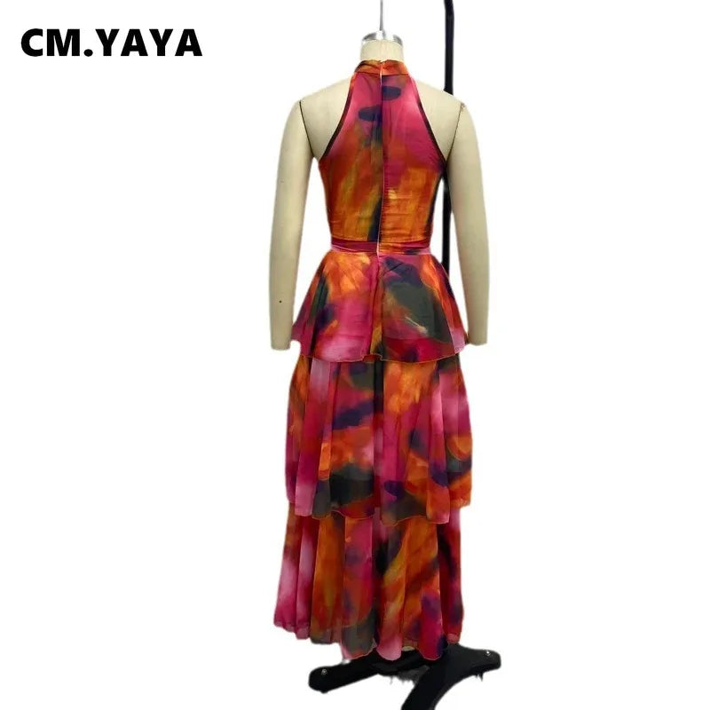 Women Dress Sleeveless Printed Vest Long Ruffles 2024 Summer Beach Sexy Night Party Dresses Outfits