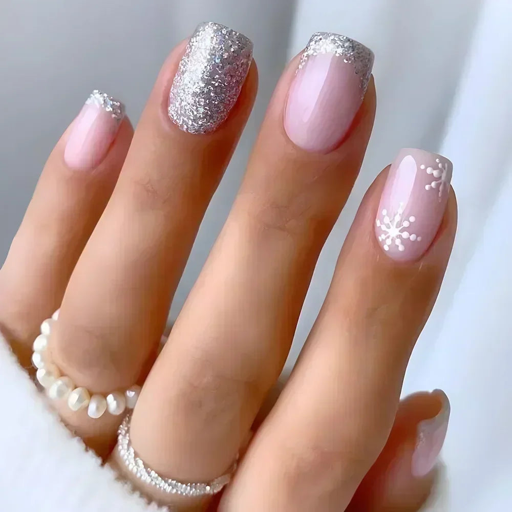 24Pcs Fashion Fake Nails Press on Short Square Head False Nail Art Black Starlit Sky Design Artifical Full Cover Nail Tips 762