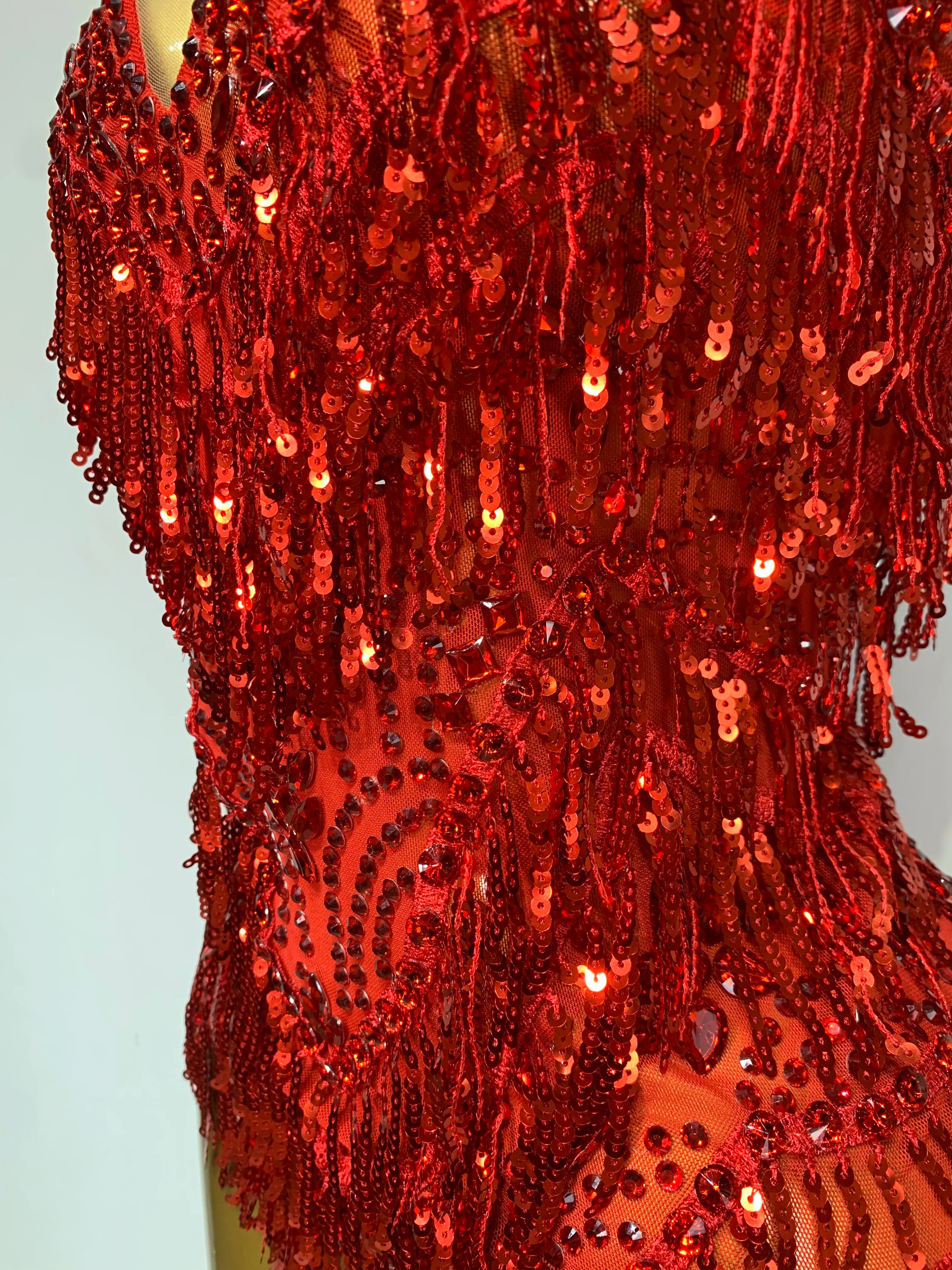 Sparkly Rhinestone Tassel Sexy Backless Mesh Bodysuit Women Luxury Birthday Party Nightclub Bar Dencer Stage performance Costume