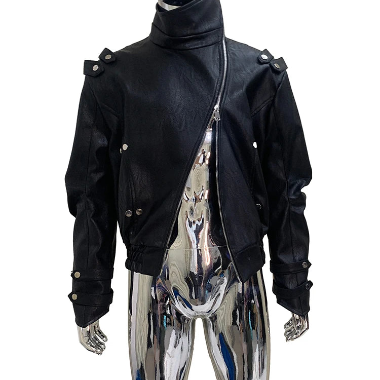 Mauroicardi Spring Autumn Cool Windproof Short Black Faux Leather Jacket Men Zipper Chic Luxury Designer Clothes Streetwear 2025