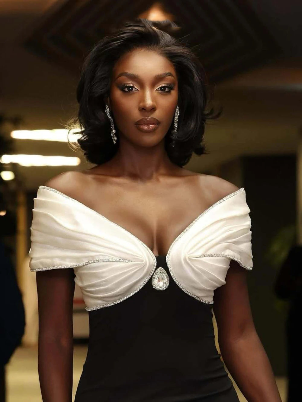 2025 Women Sexy Diamond Contrast Color Bandage Dress Off The Shoulder Patchwork Bodycon Clothes Club Party Elegant Dresses