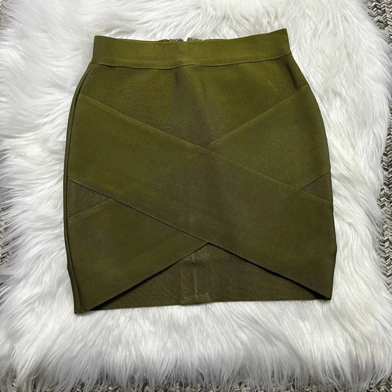 Ladies Rayon Black Thick Rayon Pencil Bandage Skirt Cute Mini Skirt army green