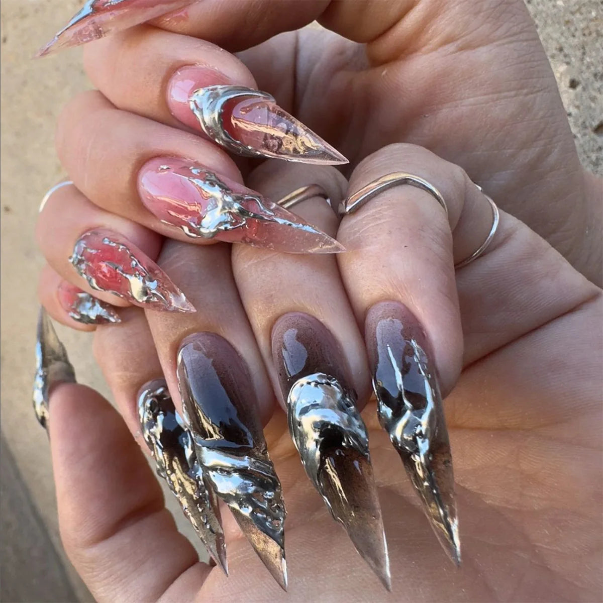 24Pcs Long Press on Nail Full Cover Rainbow Jump Color Design Gradient Stiletto Almond Manicure Simple Style Acrylic Fake Nails 6
