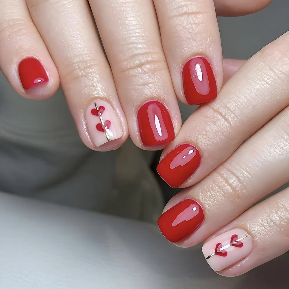 24Pcs Colorful Fake Nail Short Square Head False Nails Press on Sweet Flowers Design Wearable Nails Art Full Cover Manicure Tips 1850