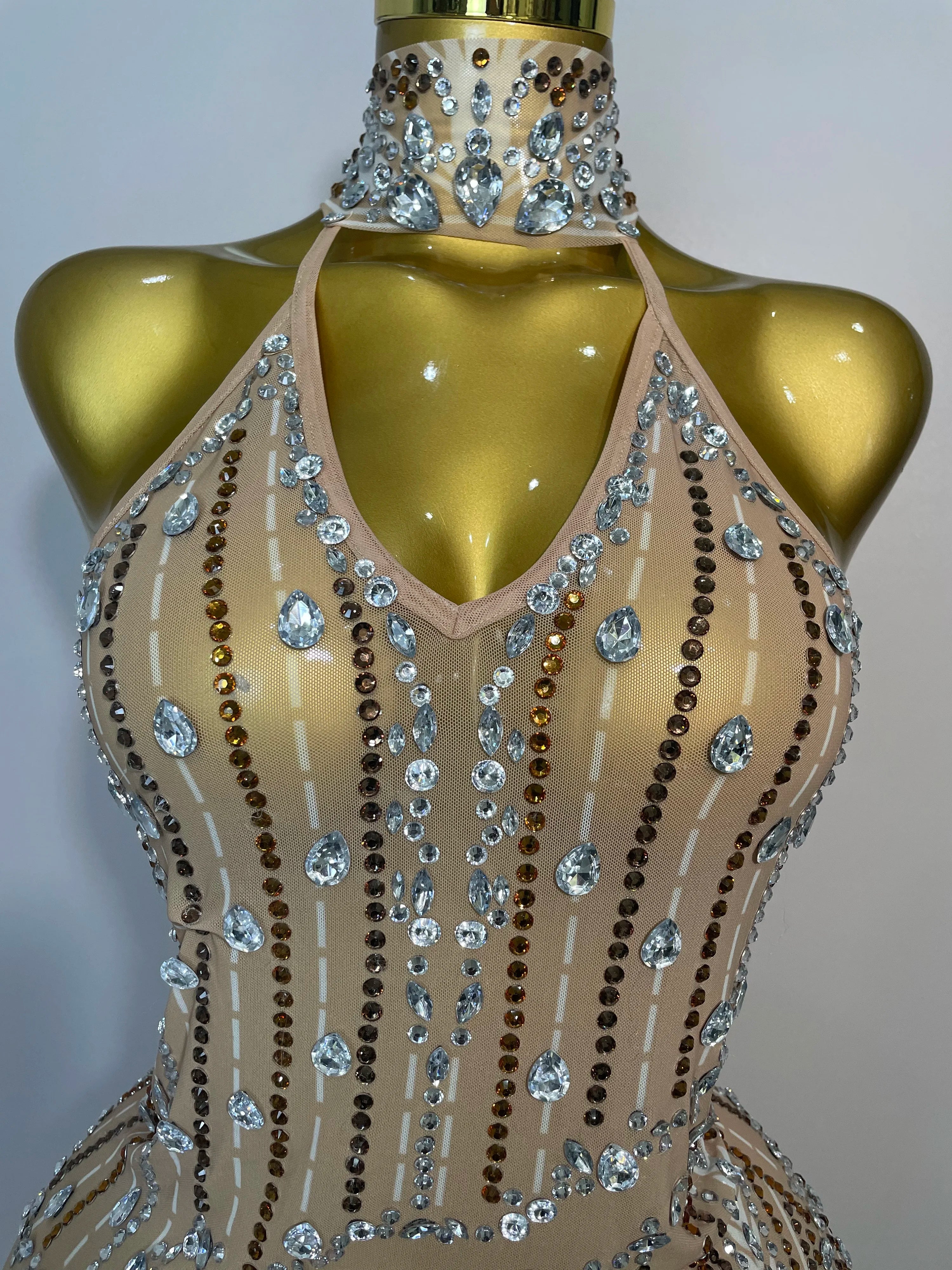 Sparkly Sexy Crystal Floor-Length Feathers Maxi Dress 2025 Elegant Evening Party Birthday Performance Prom Dance Stage Costume