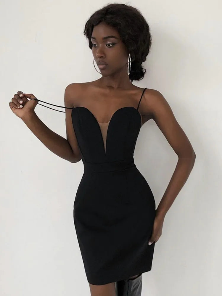 Women Summer Sexy Sleeveless Backless V Neck White Black Mesh Mini Bodycon Bandage Dress Elegant Evening Club Party Dress